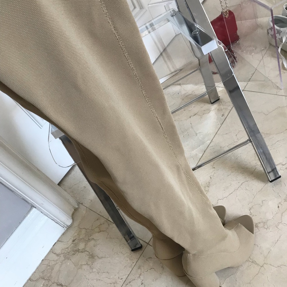 Camel Open-Toe Thigh High Boots